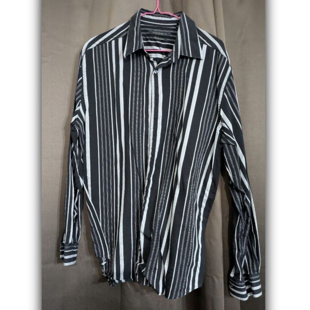Axist Men's long sleeve button down shirt Black/Gray striped Size XL